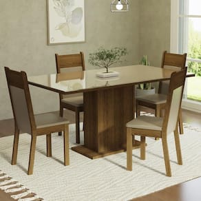 Kit Sala De Jantar Mesa 4 Cadeiras Greta Madesa Crema/Bege