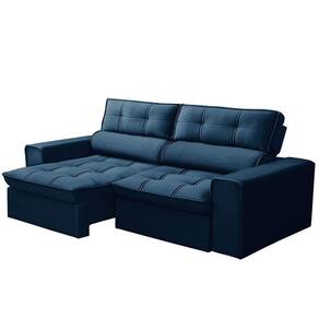 Sofá Retrátil Reclinável 3 Lugares 220Cm Blanches F05 Veludo Azul