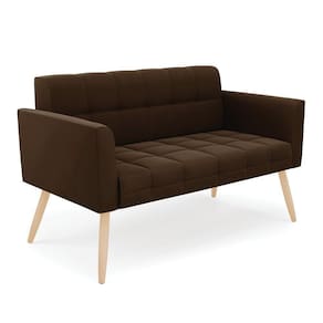 Sofá Namoradeira Elisa Suede Marrom Pés Palito Natural - D`rossi