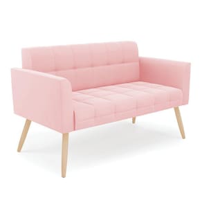 Sofá Namoradeira Elisa Suede Rosa Bebê Pés Palito Natural - D`rossi