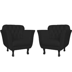 Kit 2 Poltronas Decorativa Dália Suede Preto Pés Madeira Mz Decor