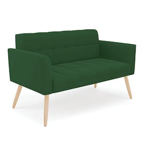 Sofá Namoradeira Elisa Veludo Pés Palito Natural - D`rossi Cor Verde