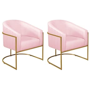 Kit 02 Poltronas Decorativas Luiza Base De Ferro Dourado Suede - Doce Sonho Móveis Rosa Bebê