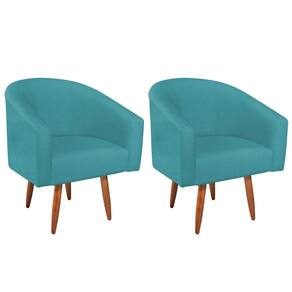 Kit 02 Poltronas Luiza Pés Palito Suede Azul Turquesa