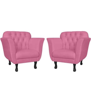 Kit 2 Poltronas Decorativa Dália Suede Rosa Pés Madeira Mz Decor