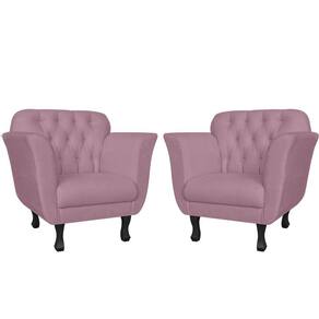 Kit 2 Poltronas Decorativa Dália Suede Rosê Pés Madeira Mz Decor