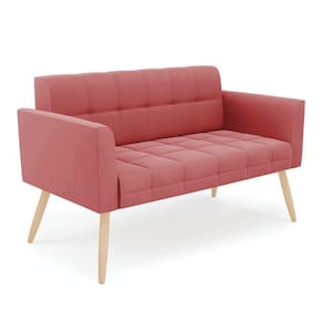 Sofá Namoradeira Elisa Suede Pés Palito Natural - D`rossi Cor Rose
