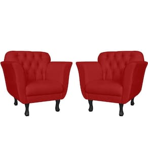 Kit 2 Poltronas Decorativa Dália Suede Vermelho Pés Madeira Mz Decor