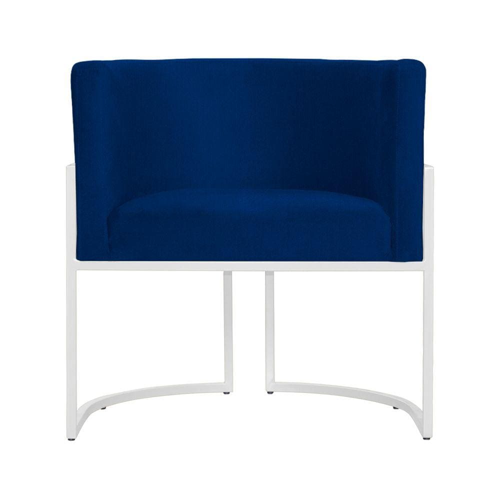 Poltrona Decorativa Luana Suede Azul Marinho Base Branca Mz Decor