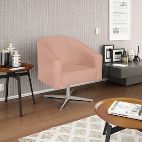 Poltrona Decorativa Luiza Base Giratória De Metal Suede Rosê