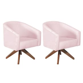 Kit 02 Poltronas Luiza Base Giratória De Madeira Suede Rosa Bebê