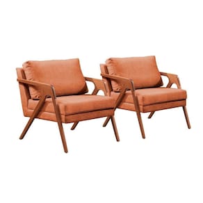 Conjunto - 2 Poltronas Mona Luxo Madeira Maciça Castellar Linho Terracota