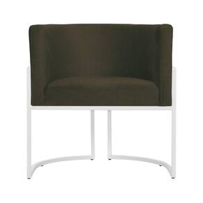 Poltrona Decorativa Luana Suede Marrom Base Branca Mz Decor