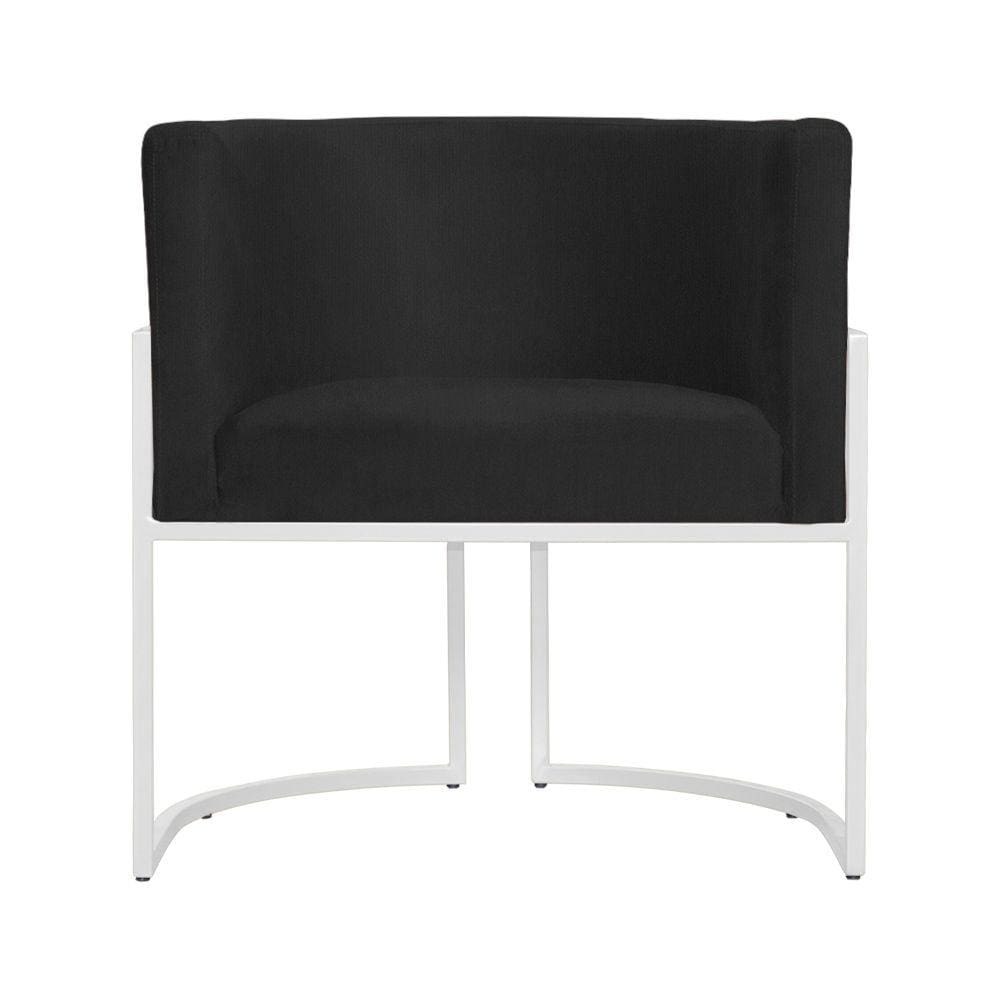Poltrona Decorativa Luana Suede Preto Base Branca Mz Decor