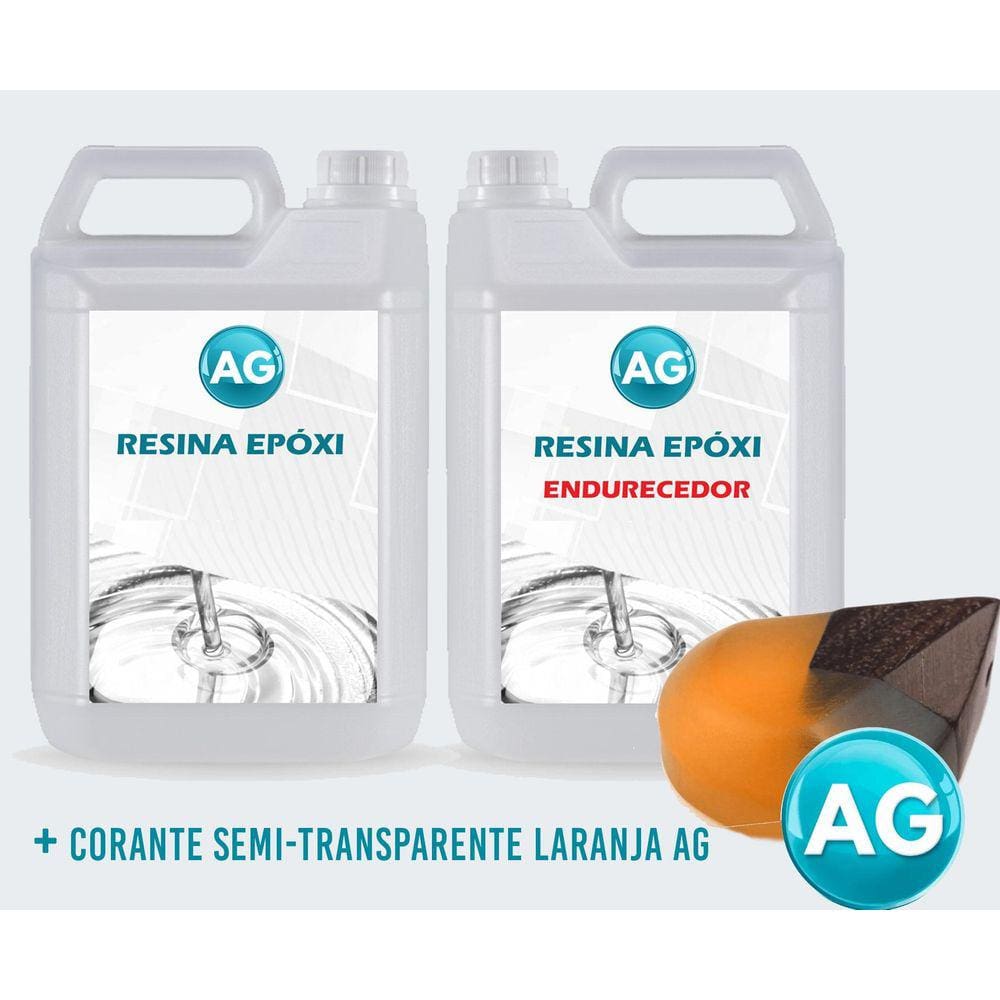 Resinas Epóxi 1Kg + Corante Semi-Transparente Laranja Ag Bai