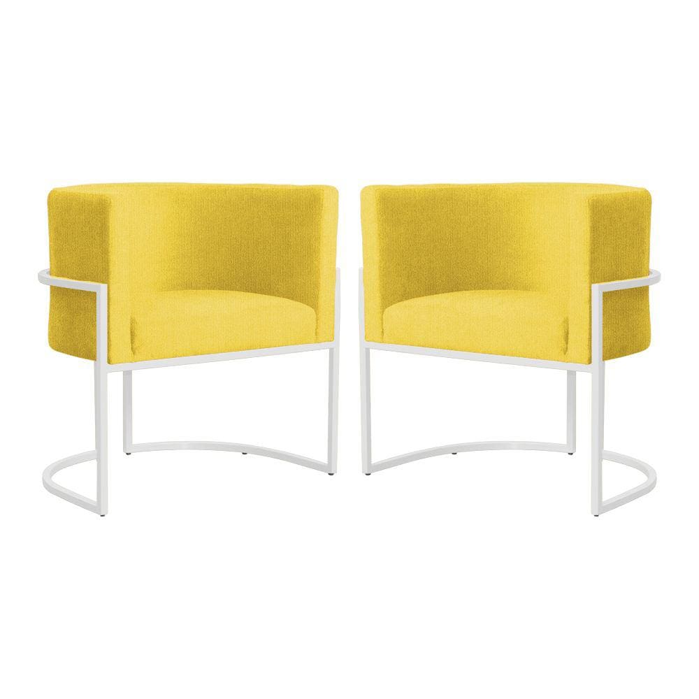 Kit 2 Poltronas Decorativa Luana Suede Amarelo Base Branca Mz Decor