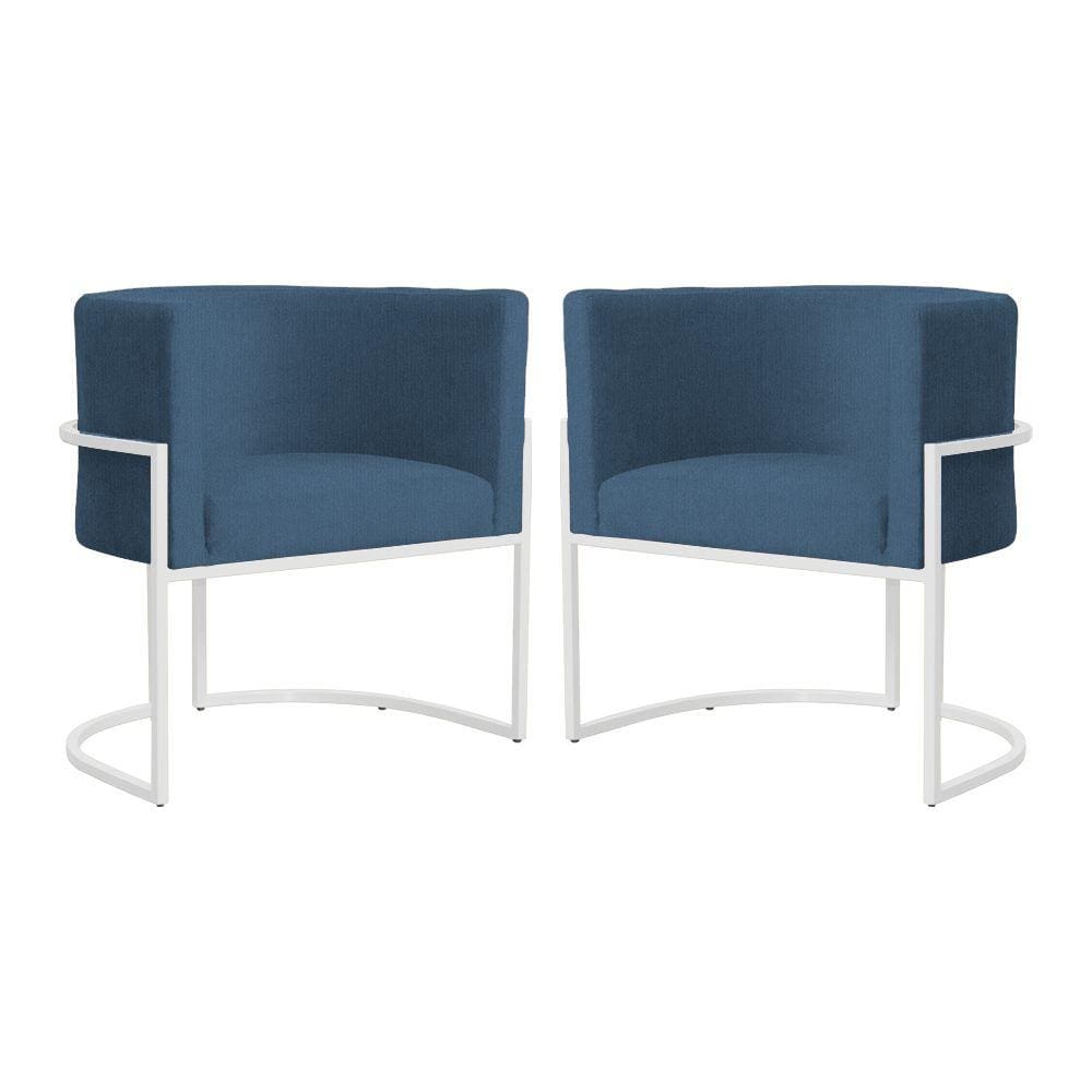Kit 2 Poltronas Decorativa Luana Suede Azul Royal Base Branca Mz Decor