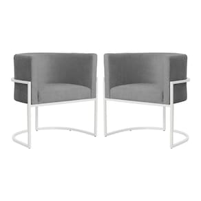 Kit 2 Poltronas Decorativa Luana Suede Cinza Base Branca Mz Decor