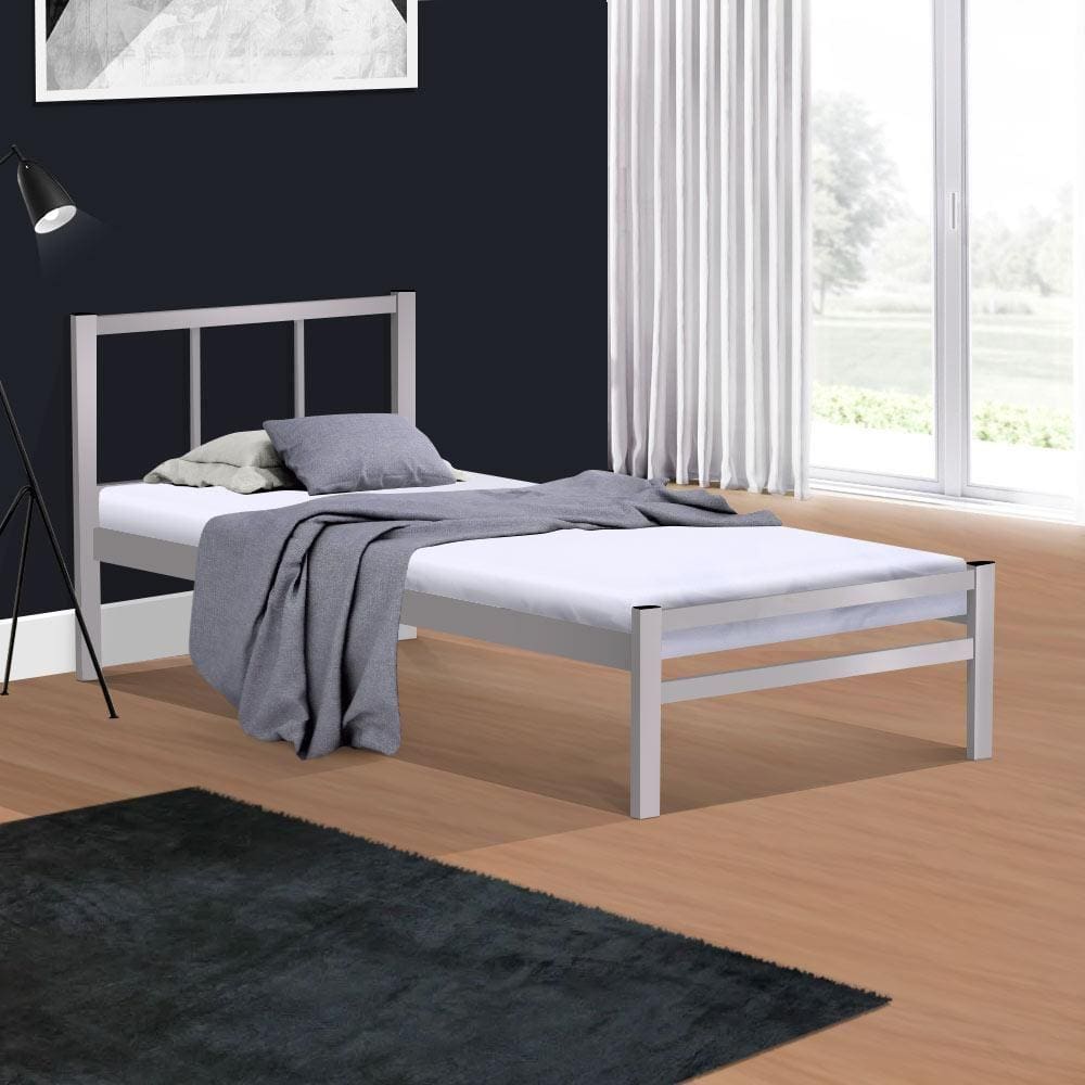 Cama De Solteiro De Ferro Tubular 88 Resistente Laís Cinza Primoart - Cinza