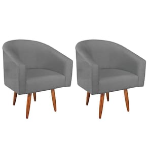 Kit 02 Poltronas Luiza Pés Palito Suede Cinza