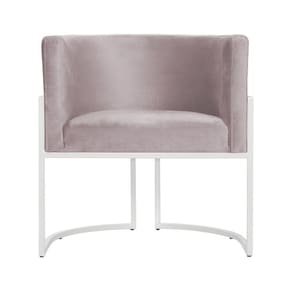Poltrona Decorativa Luana Veludo Rosê Base Branca Mz Decor