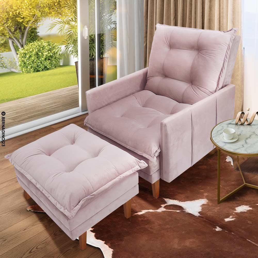 Poltrona De descanso Com Puff Veludo Rose Bayern Shop JM