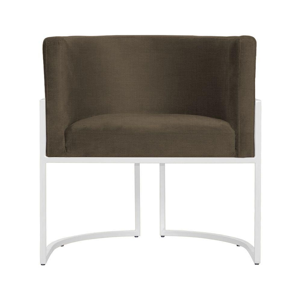Poltrona Decorativa Luana Linho Marrom Base Branca Mz Decor