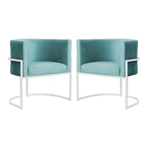 Kit 2 Poltronas Decorativa Luana Veludo Azul Tifany Base Branca Mz Decor