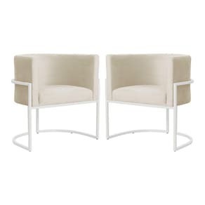 Kit 2 Poltronas Decorativa Luana Veludo Bege Base Branca Mz Decor
