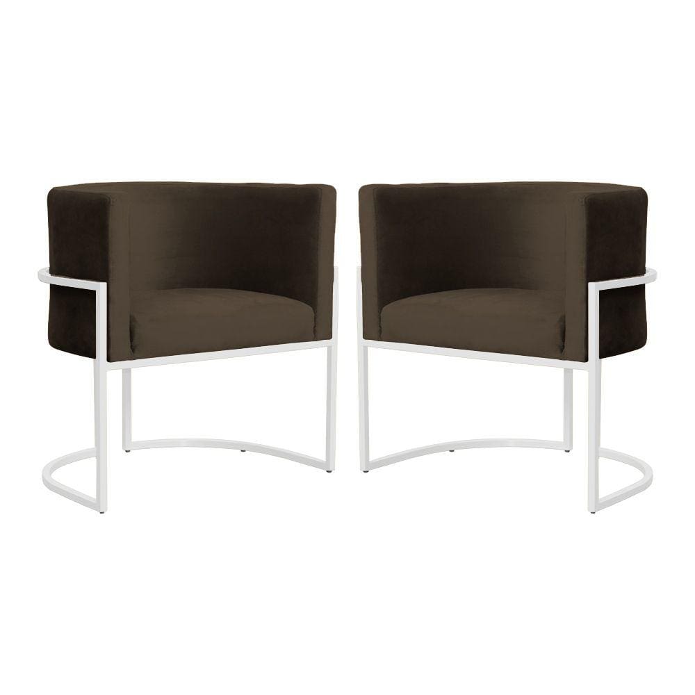 Kit 2 Poltronas Decorativa Luana Veludo Marrom Base Branca Mz Decor