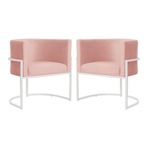 Kit 2 Poltronas Decorativa Luana Veludo Rosa Base Branca Mz Decor