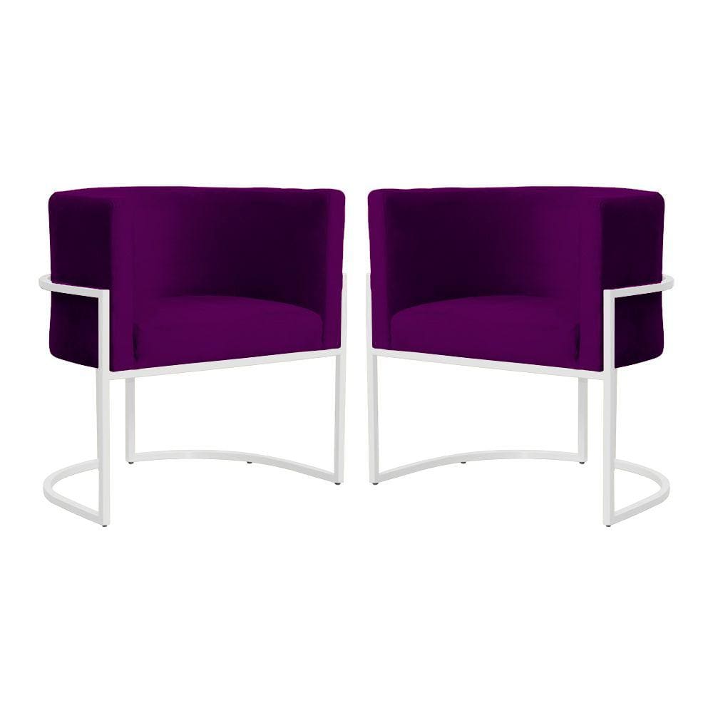 Kit 2 Poltronas Decorativa Luana Veludo Roxo Base Branca Mz Decor