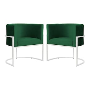 Kit 2 Poltronas Decorativa Luana Veludo Verde Base Branca Mz Decor