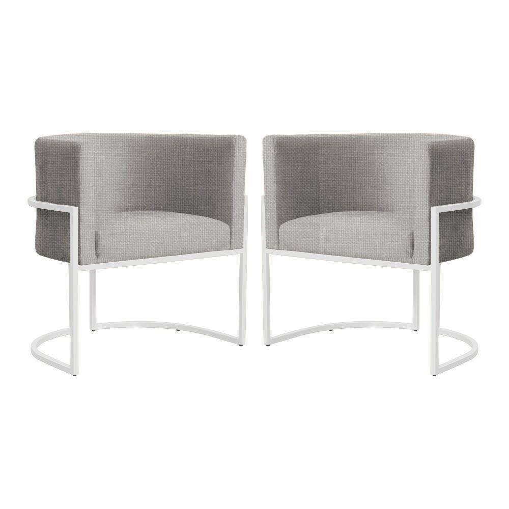 Kit 2 Poltronas Decorativa Luana Linho Bege Base Branca Mz Decor
