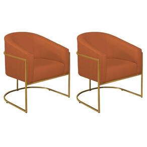 Kit 02 Poltronas Decorativas Luiza Base De Ferro Dourado Suede - Doce Sonho Móveis Terracota