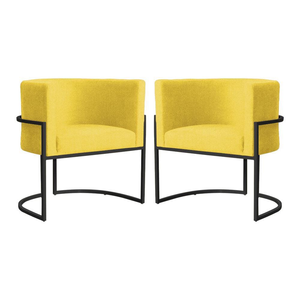 Kit 2 Poltronas Decorativa Luana Suede Amarelo Base Preta Mz Decor