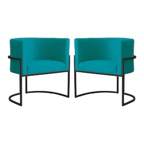 Kit 2 Poltronas Decorativa Luana Suede Azul Tifany Base Preta Mz Decor