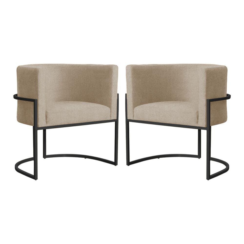 Kit 2 Poltronas Decorativa Luana Suede Capuccino Base Preta Mz Decor