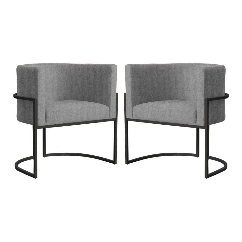 Kit 2 Poltronas Decorativa Luana Suede Cinza Base Preta Mz Decor