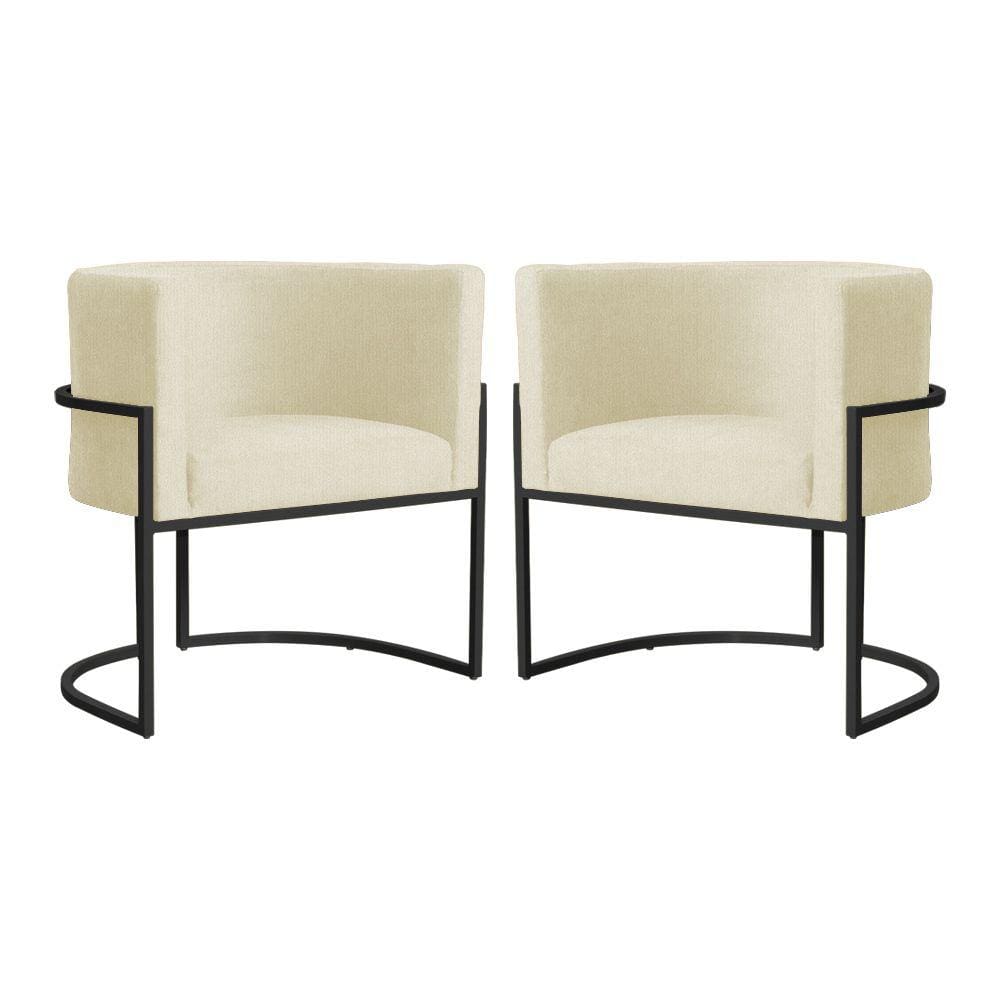 Kit 2 Poltronas Decorativa Luana Suede Marfim Base Preta Mz Decor