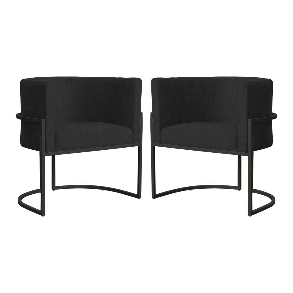 Kit 2 Poltronas Decorativa Luana Suede Preto Base Preta Mz Decor