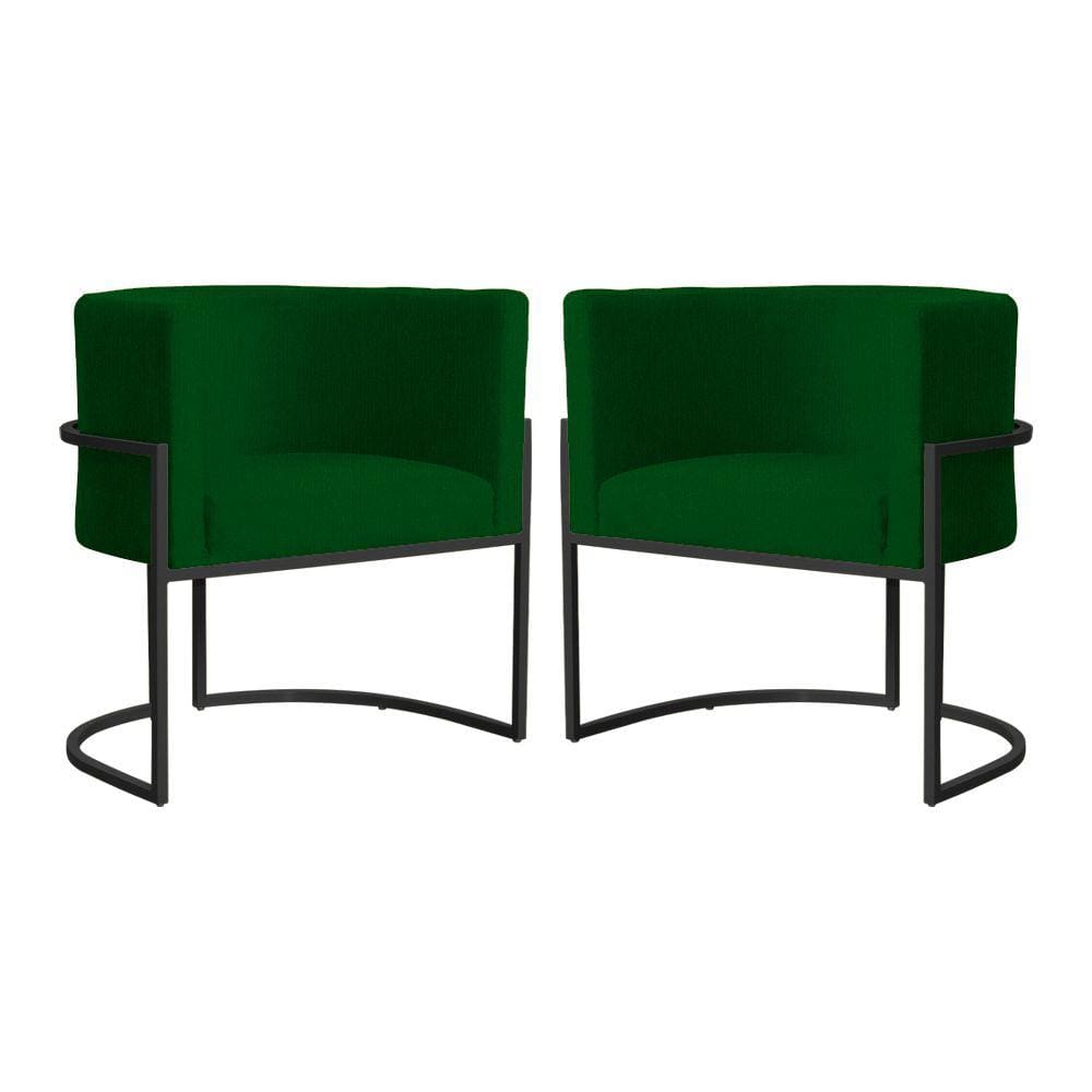 Kit 2 Poltronas Decorativa Luana Suede Verde Base Preta Mz Decor