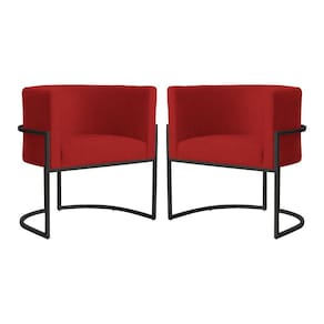 Kit 2 Poltronas Decorativa Luana Suede Vermelho Base Preta Mz Decor