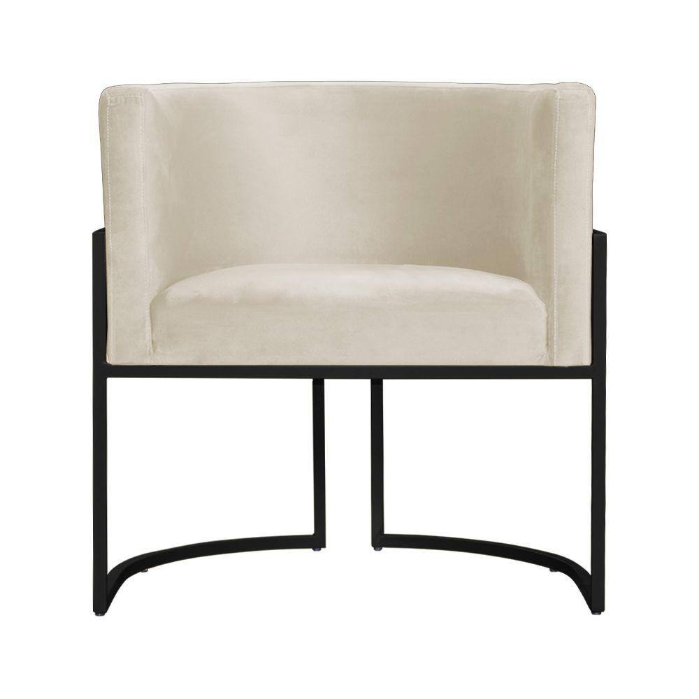 Poltrona Decorativa Luana Veludo Bege Base Preta Mz Decor