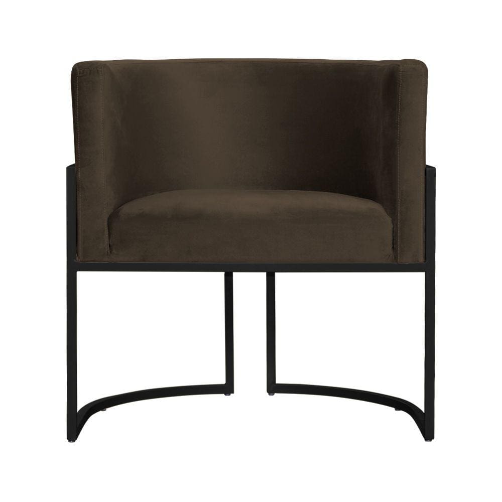 Poltrona Decorativa Luana Veludo Marrom Base Preta Mz Decor