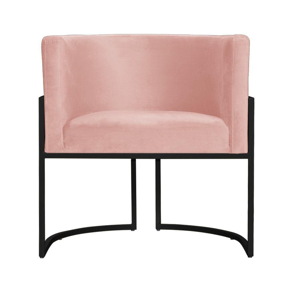 Poltrona Decorativa Luana Veludo Rosa Base Preta Mz Decor