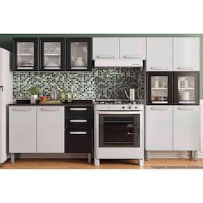 Cozinha Completa Evidence 4pçs (2 Armários + 1 Balcão + 1 Paneleiro) C4P56 Branco/Preto - Bertolini