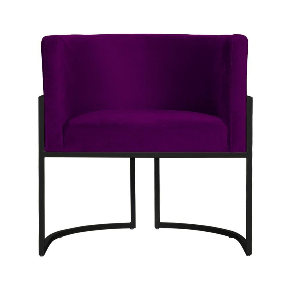 Poltrona Decorativa Luana Veludo Roxo Base Preta Mz Decor