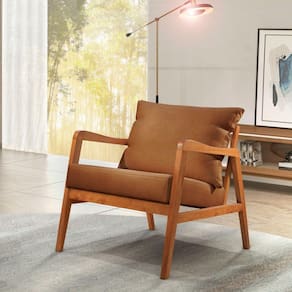Poltrona Decorativa Bia Luxo Base Em Madeira Maciça Castellar Móbile Caramelo
