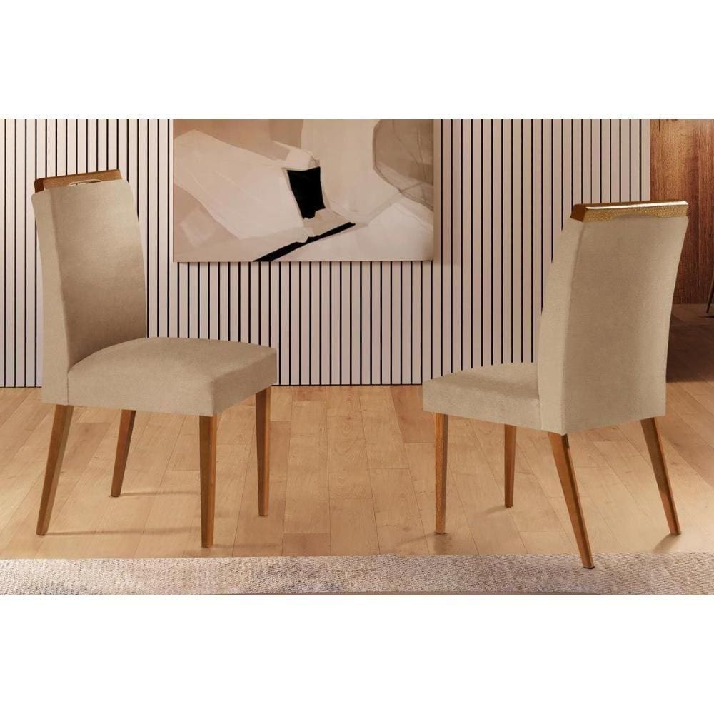 Kit 2 Cadeiras Imbuia Linho Bouclê Creme